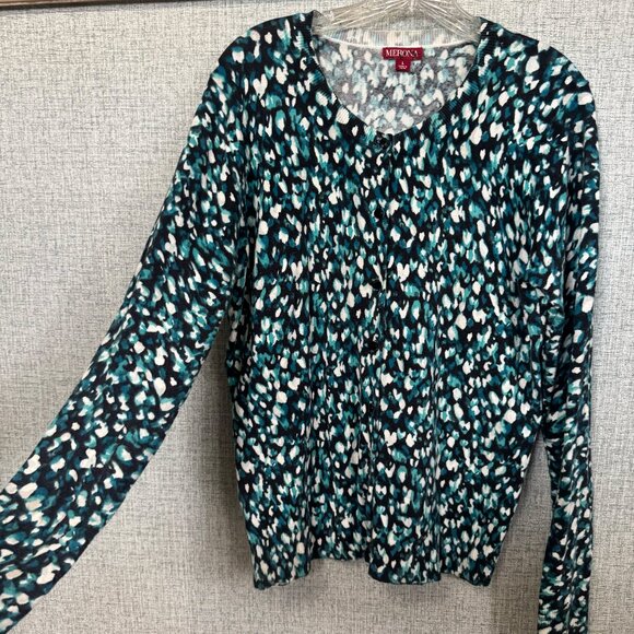 Merona Teal & Black Speckled Cardigan Sweater Size Large (L) - Picture 4 of 6